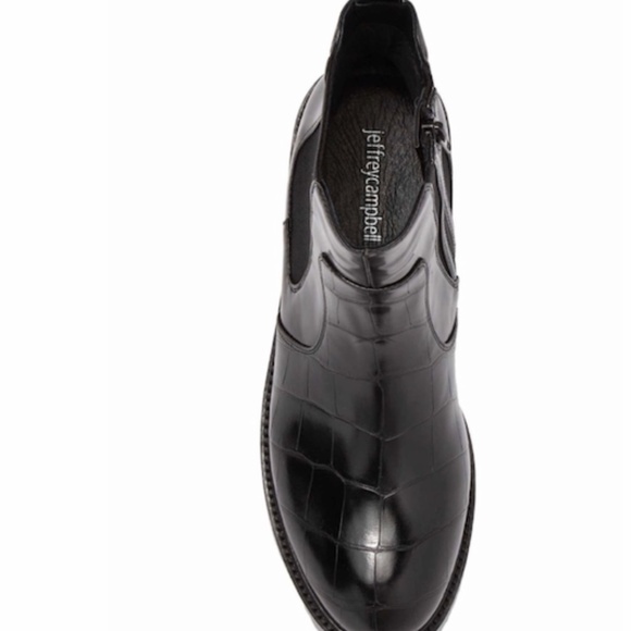 Jeffrey Campbell Lomon Croc Embossed Low Heel Leather Black Ankle Chelsea Boots - Picture 4 of 11